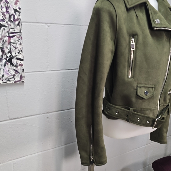 Zara Olive Green Suede Leather Jacket - Picture 7 of 12